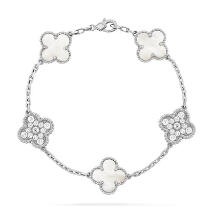 [AuraEcho]CLOVER WHITE PEARL MOP 5 MOTIF BRACELET COLLECTION