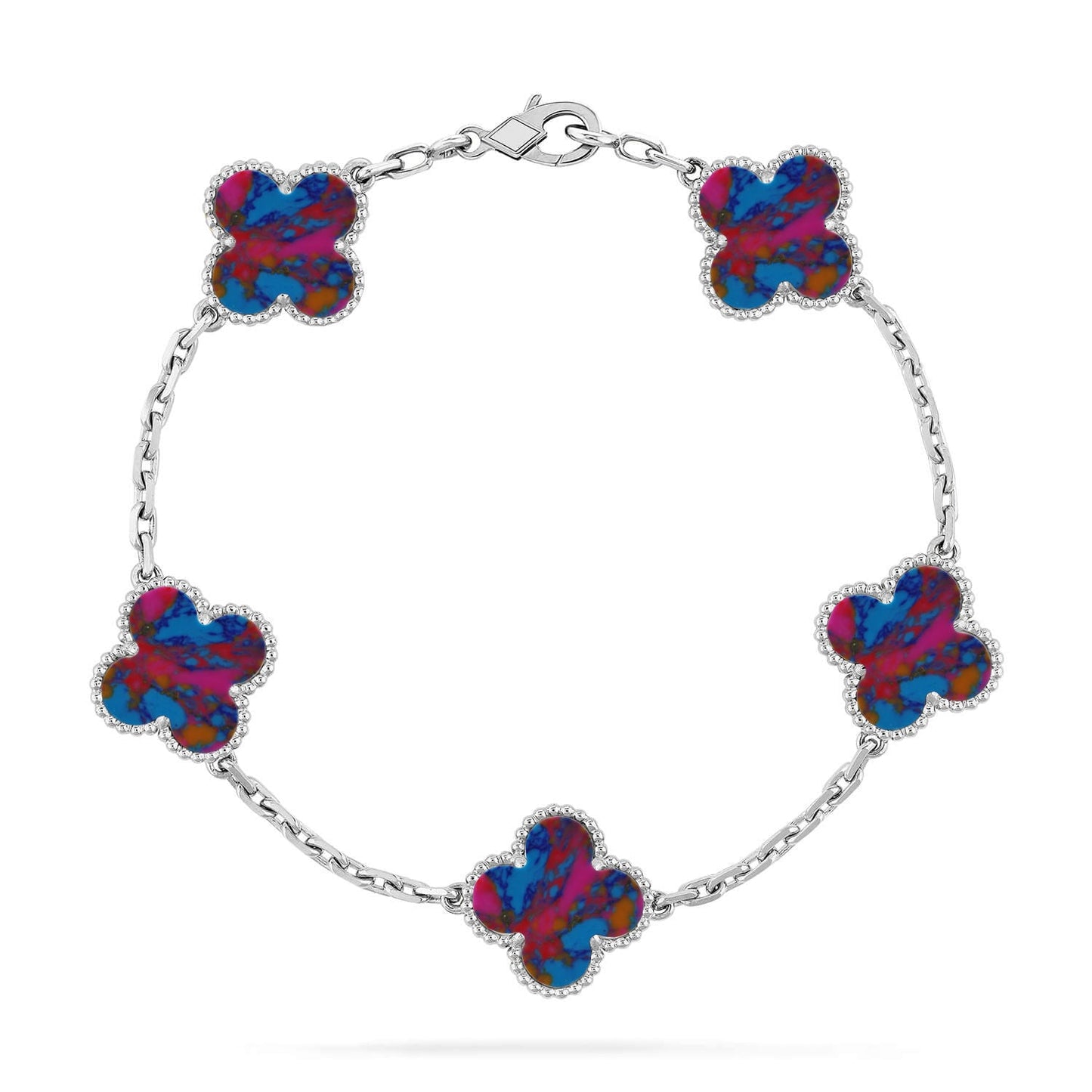 [AuraEcho]CLOVER 5 MOTIF COLOR GEMSTONES BRACELET COLLECTION