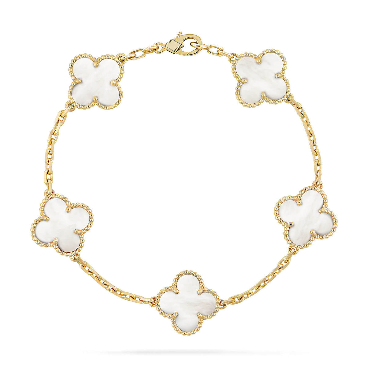 [AuraEcho]CLOVER WHITE PEARL MOP 5 MOTIF BRACELET COLLECTION