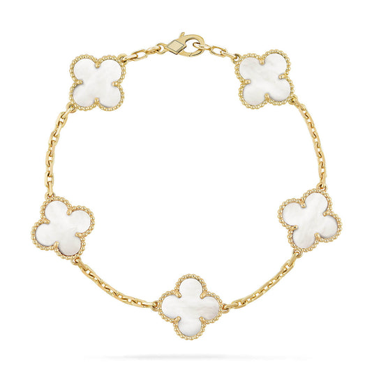 [AuraEcho]CLOVER WHITE PEARL MOP 5 MOTIF BRACELET COLLECTION