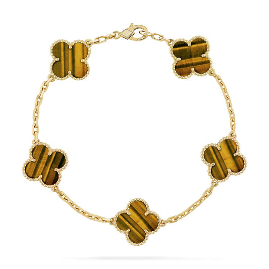[AuraEcho] CLOVER 5 MOTIFS TIGER EYE BRACELET COLLECTION