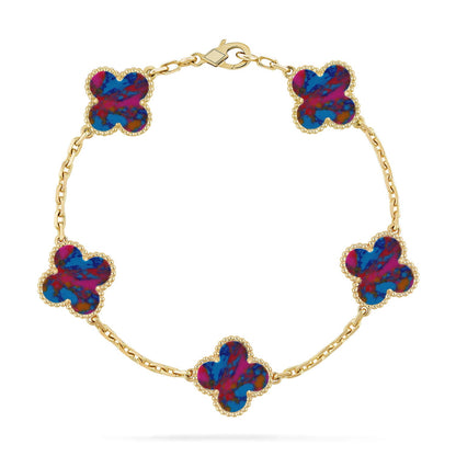 [AuraEcho]CLOVER 5 MOTIF COLOR GEMSTONES BRACELET COLLECTION
