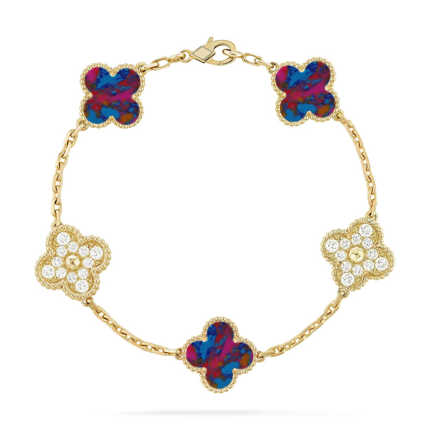 [AuraEcho]CLOVER 5 MOTIF COLOR GEMSTONES BRACELET COLLECTION