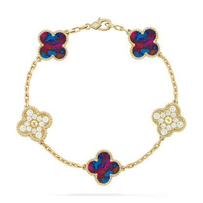 [AuraEcho]CLOVER 5 MOTIF COLOR GEMSTONES BRACELET COLLECTION