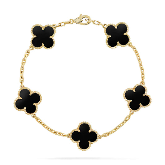 [AuraEcho]CLOVER  5 MOTIFS BLACK ONYX BRACELET