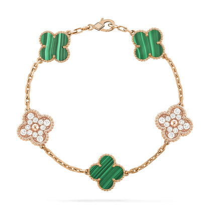 [AuraEcho]CLOVER  5 MOTIF MALACHITE DIAMOND BRACELET