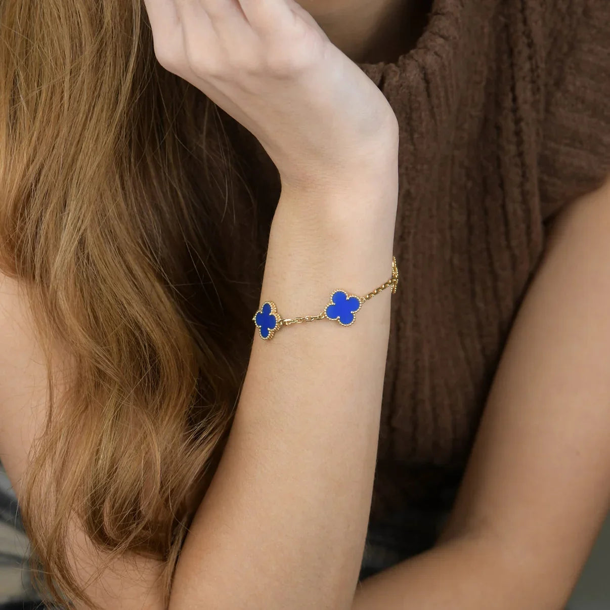 [AuraEcho] CLOVER 5 MOTIF BLUE AGATE BRACELET COLLECTION