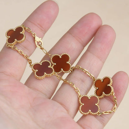 [AuraEcho] CLOVER 5 MOTIF RED CORNELIAN BRACELET COLLECTION