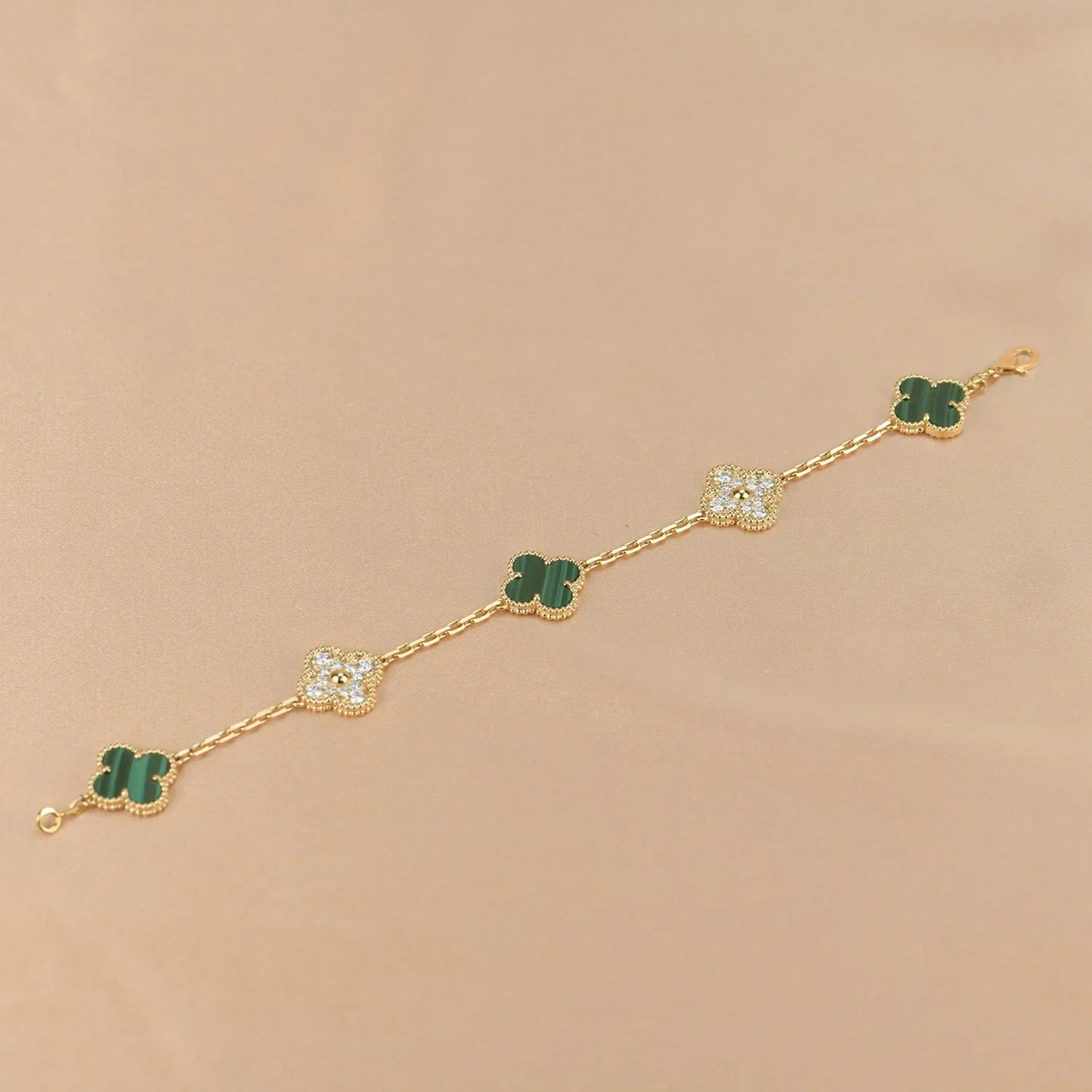 [AuraEcho] CLOVER 5 MOTIF MALACHITE BRACELET COLLECTION