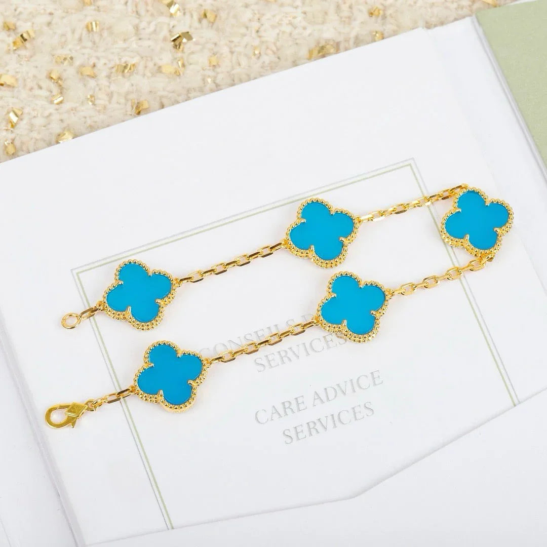 [AuraEcho] CLOVER 5 MOTIF TURQUOISE BRACELET COLLECTION