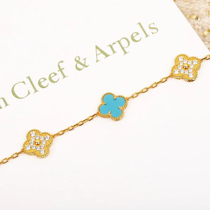[AuraEcho] CLOVER 5 MOTIF TURQUOISE BRACELET COLLECTION