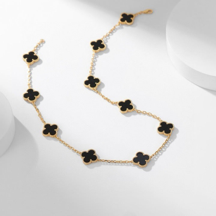 [AuraEcho]CLOVER 10 MOTIFS ONYX NECKLACE
