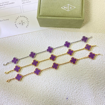 [AuraEcho]CLOVER  5 MOTIFS  PURPLE VIOLET BRACELET