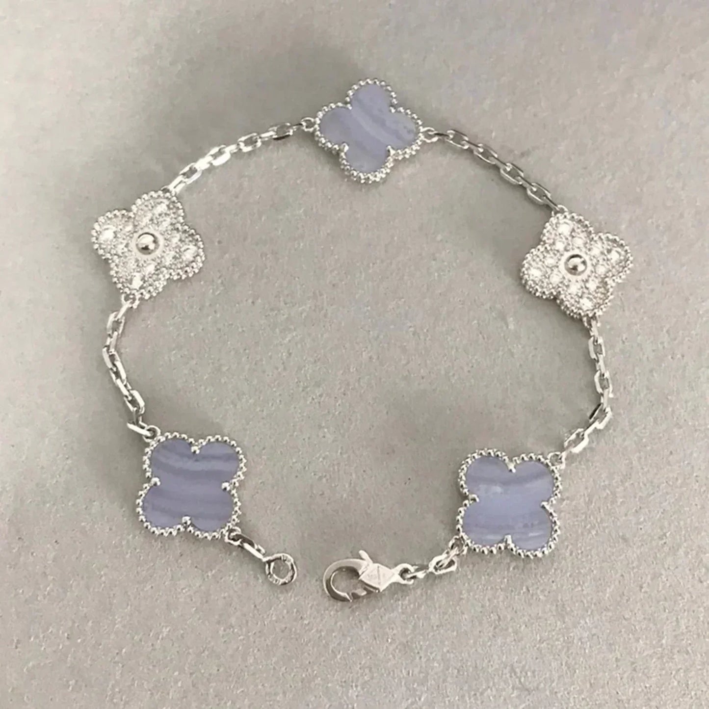 [AuraEcho]CLOVER  5 MOTIF DIAMOND PURPLE CHALCEDONY BRACELET SILVER