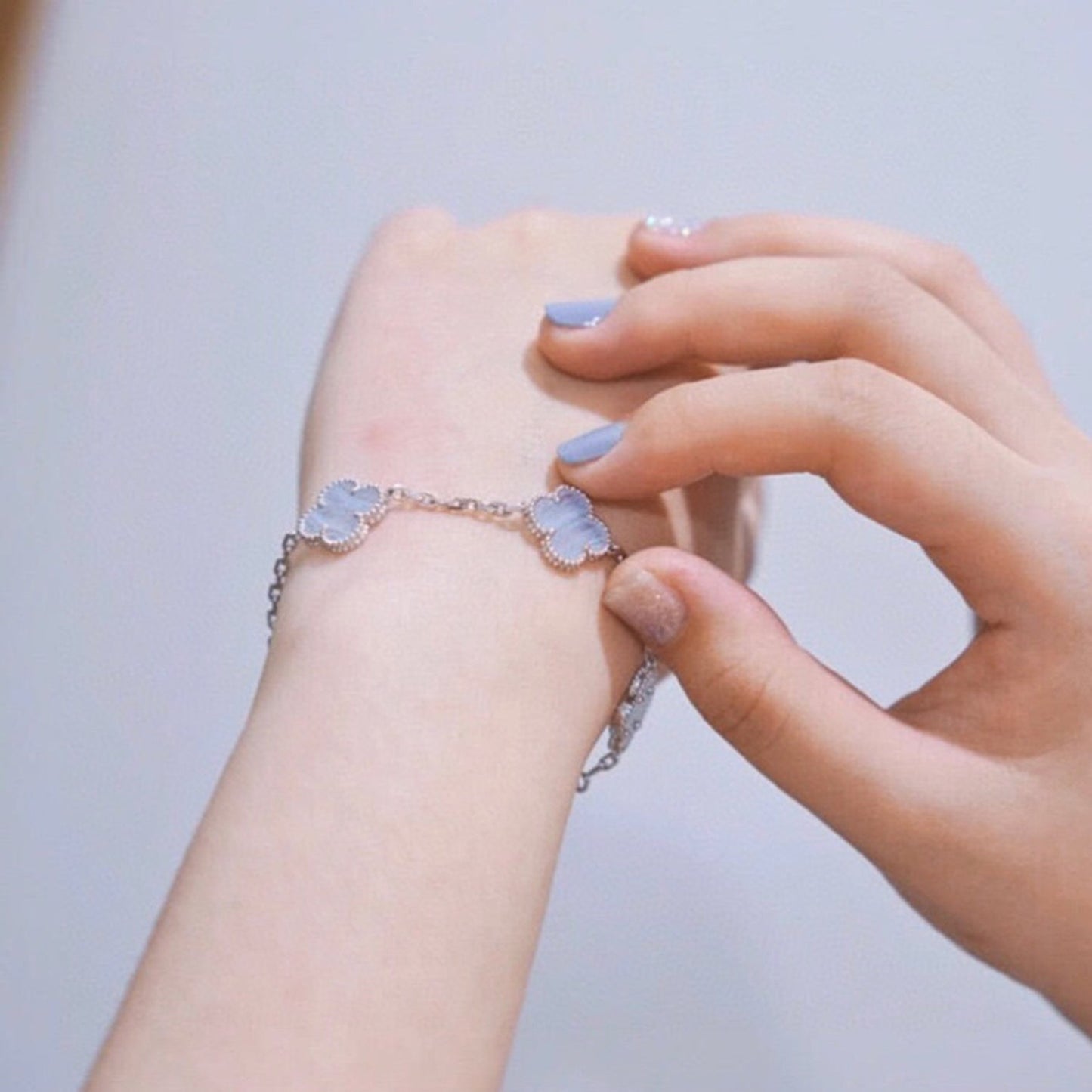 [AuraEcho]CLOVER  5 MOTIF PURPLE CHALCEDONY BRACELET SILVER