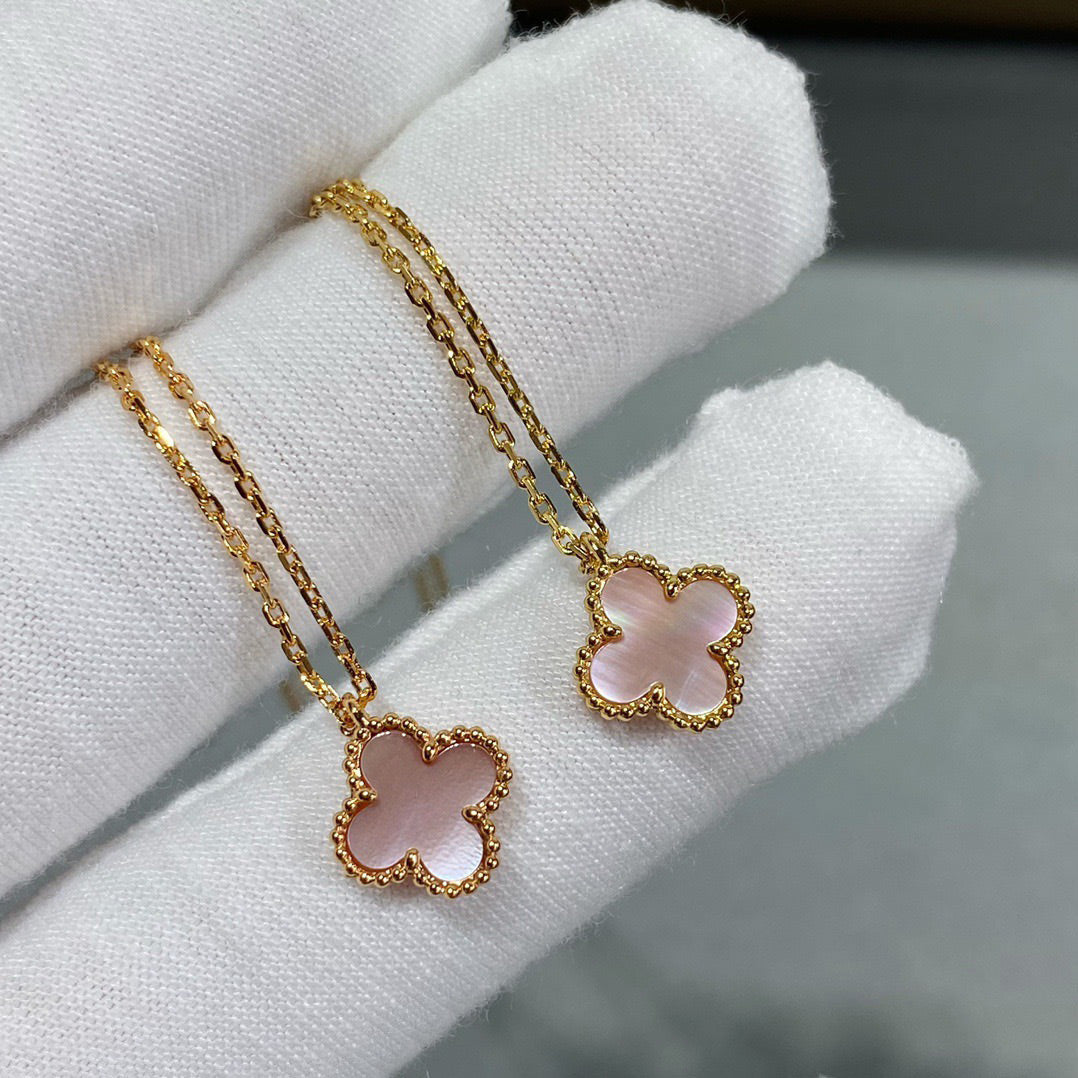 [AuraEcho]CLOVER 15MM PINK MOTHER-OF-PEARL SINGLE FLOWER NECKLACE