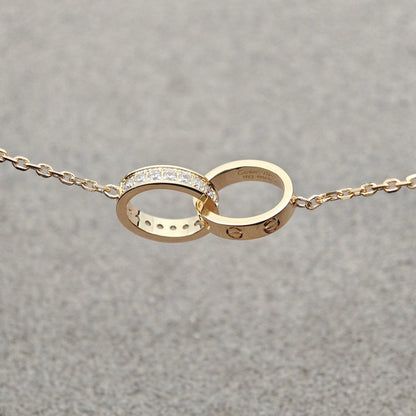 [AuraEcho]LOVE DOUBLE RING HALF DIAMOND NECKLACE