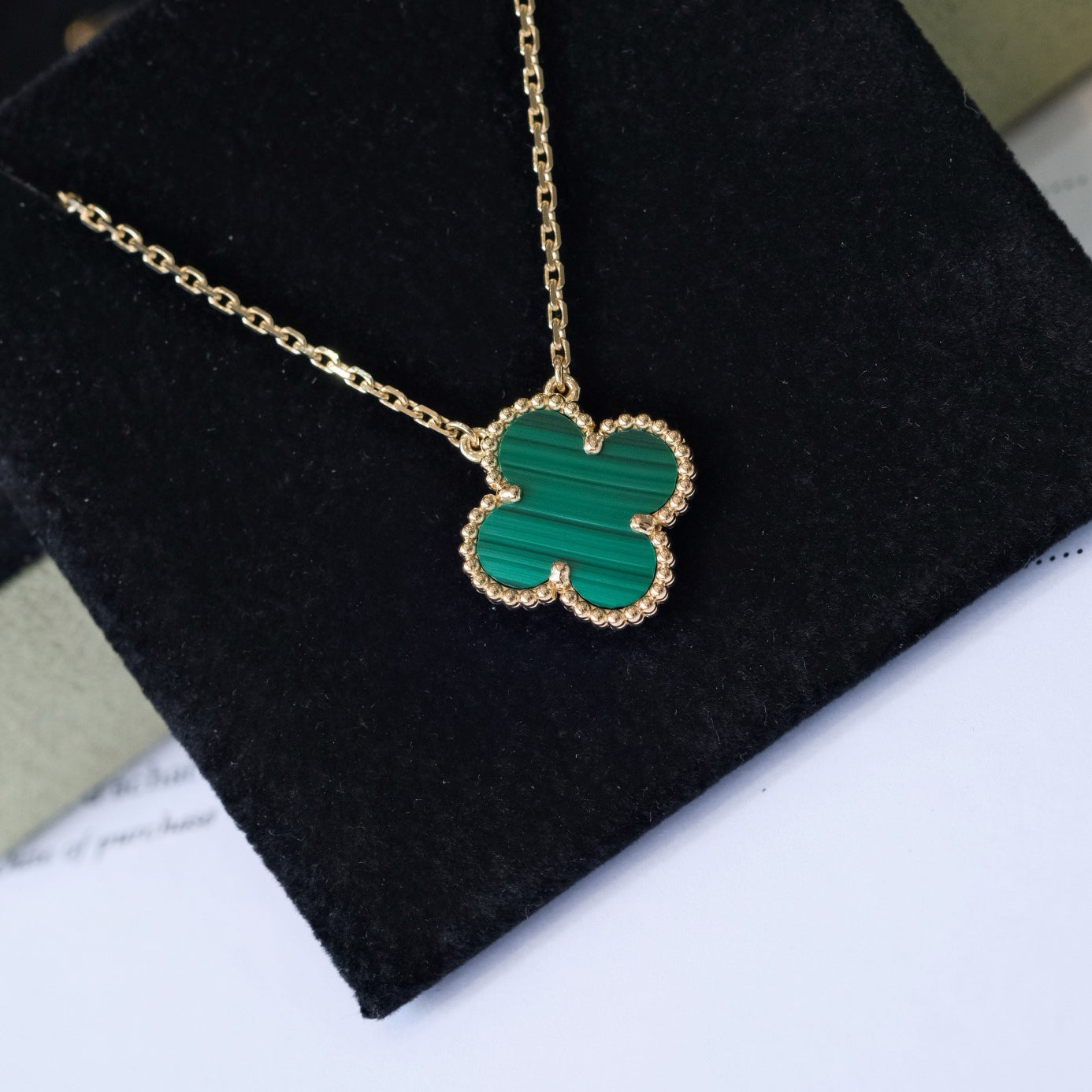 [AuraEcho]CLOVER 15MM MALACHITE SINGLE FLOWER  NECKLACE