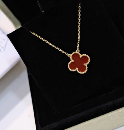 [AuraEcho]CLOVER 15MM CARNELIAN SINGLE FLOWER NECKLACE