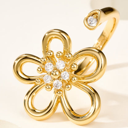 [AuraEcho]  FLOWERLACE OPEN RING 5 DIAMONDS