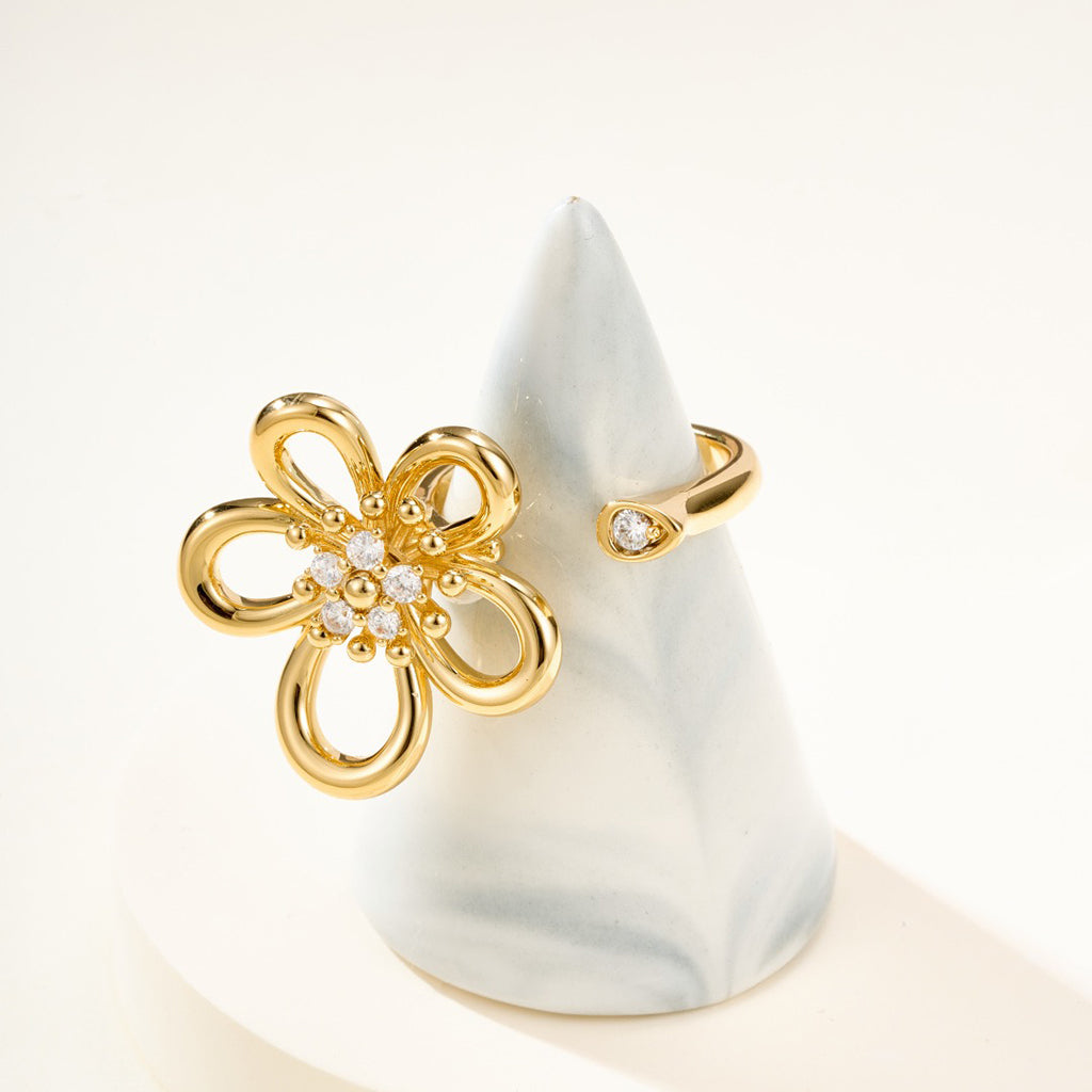 [AuraEcho]  FLOWERLACE OPEN RING 5 DIAMONDS