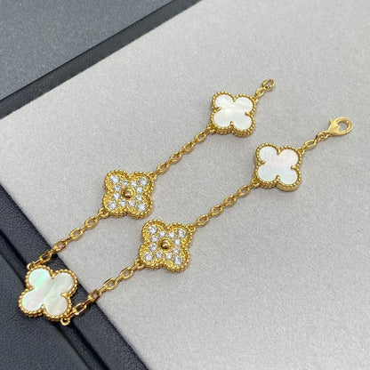 [AuraEcho]CLOVER WHITE PEARL MOP 5 MOTIF BRACELET COLLECTION
