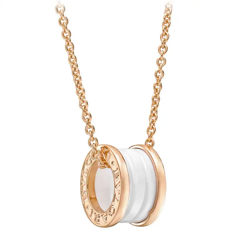[AuraEcho]ZERO 1 WHITE CERAMIC PINK GOLD DIAMOND NECKLACE