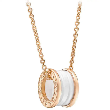 [AuraEcho]ZERO 1 WHITE CERAMIC PINK GOLD DIAMOND NECKLACE