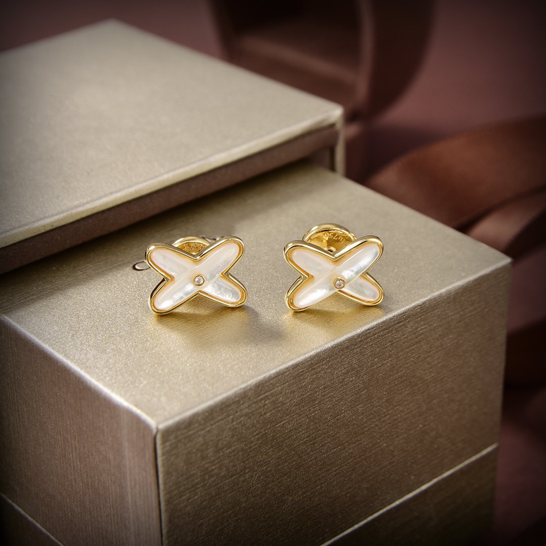 [AuraEcho]JEUX DE WHITE MOP GOLD DIAMOND EARRINGS