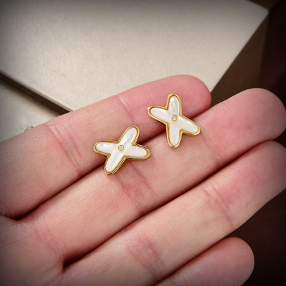 [AuraEcho]JEUX DE WHITE MOP GOLD DIAMOND EARRINGS