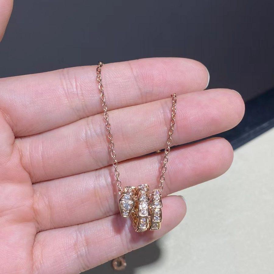 [AuraEcho]SERPENTI PINK GOLD NECKLACE DOUBLE RING DIAMOND