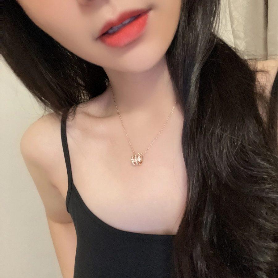 [AuraEcho]SERPENTI PINK GOLD NECKLACE DOUBLE RING DIAMOND