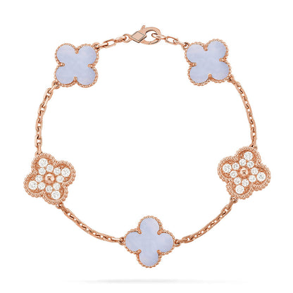 [AuraEcho] CLOVER 5 MOTIF PURPLE CHALCEDONY BRACELET COLLECTION