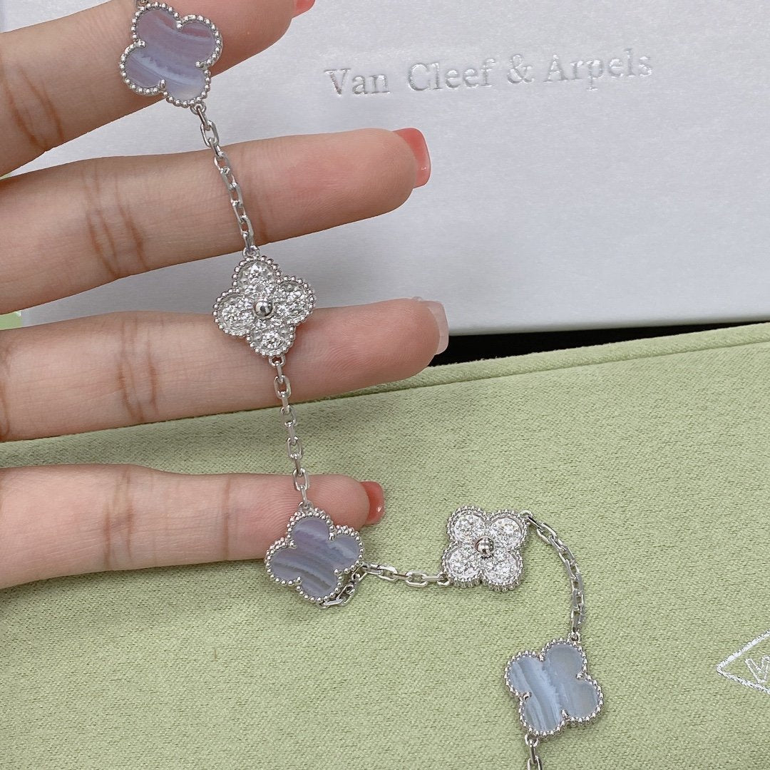 [AuraEcho] CLOVER 5 MOTIF PURPLE CHALCEDONY BRACELET COLLECTION