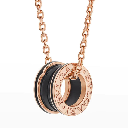 [AuraEcho]ZERO 1 BLACK CERAMIC PINK GOLD NECKLACE